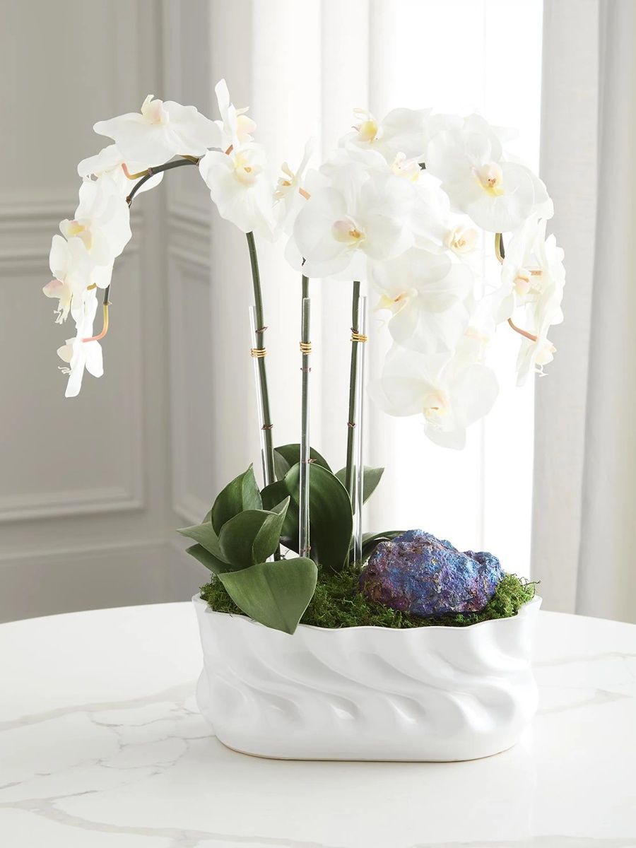 Artificial Triple Orchid Floral Arrangement - White