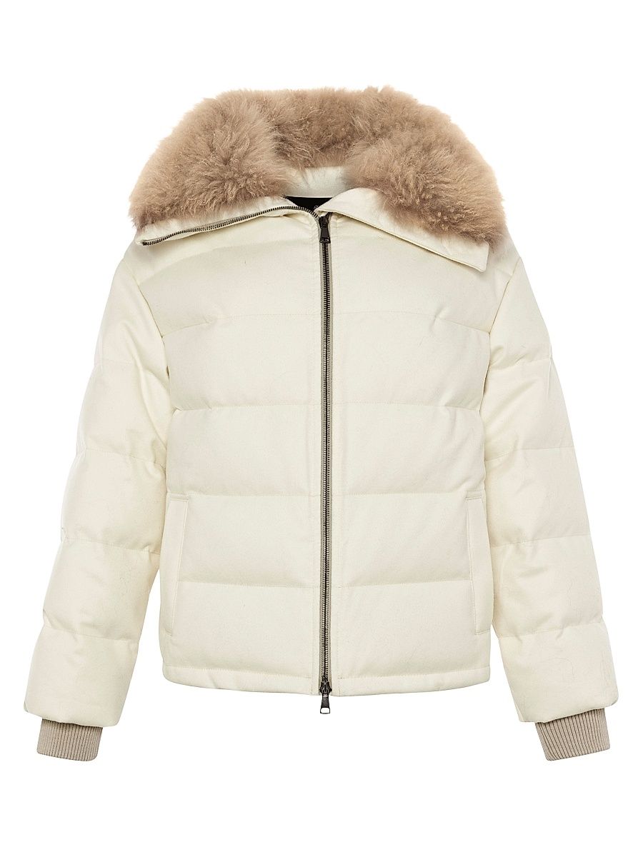Women's Loro Piana Cashmere Down Jacket with Select Cashmere Goat Collar - Ivory - Size Small