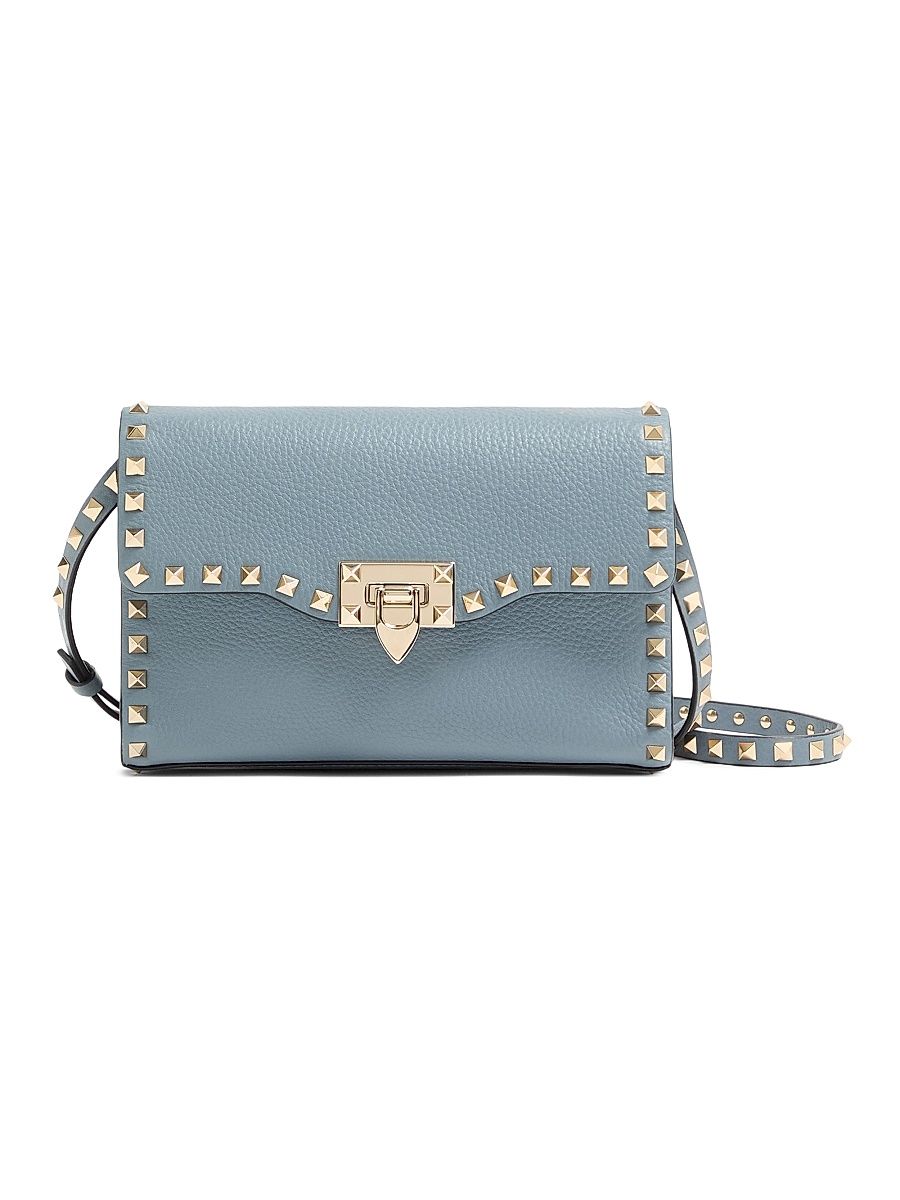 Women's Small Rockstud Grainy Calfskin Crossbody Bag - Stone