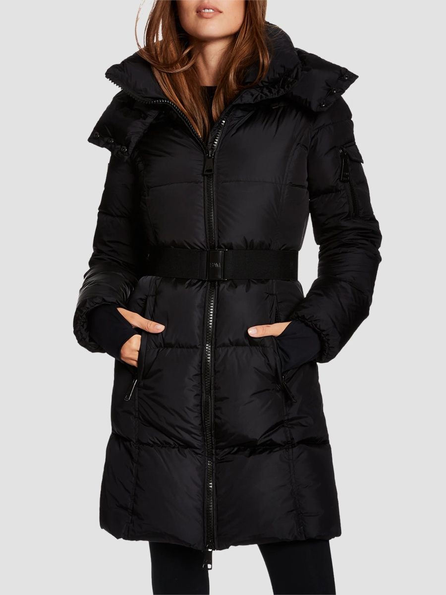 SAM. Women's Noho Hooded Belted Down Coat - Matte Black - Size XL