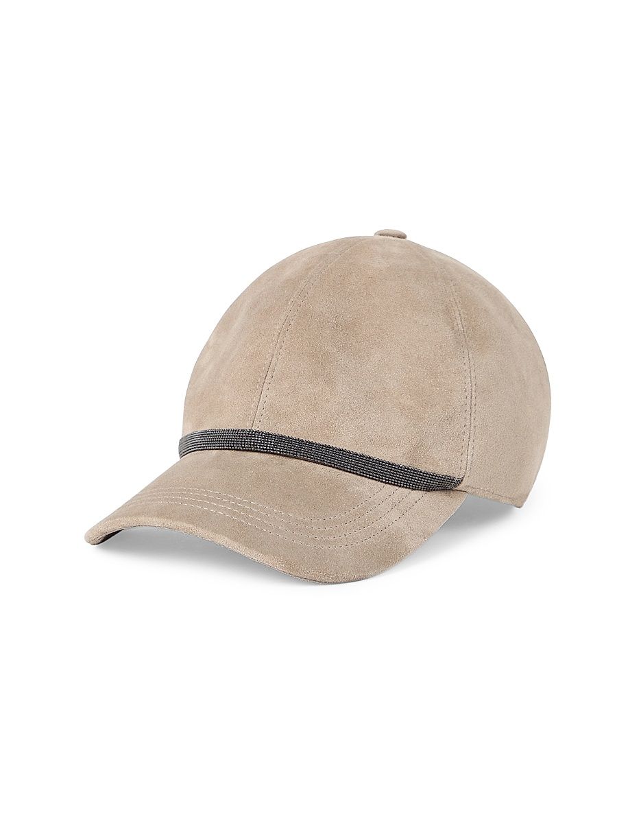 Women's Suede Baseball Cap with Shiny Band - Beige - Size Large