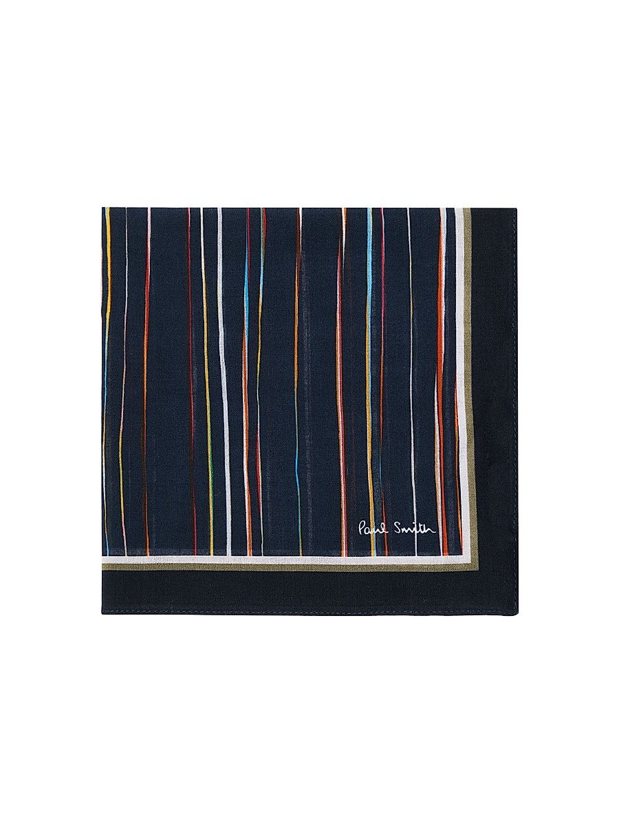 Men's Blurred Signature Stripe Cotton Pocket Square - Blue Pattern