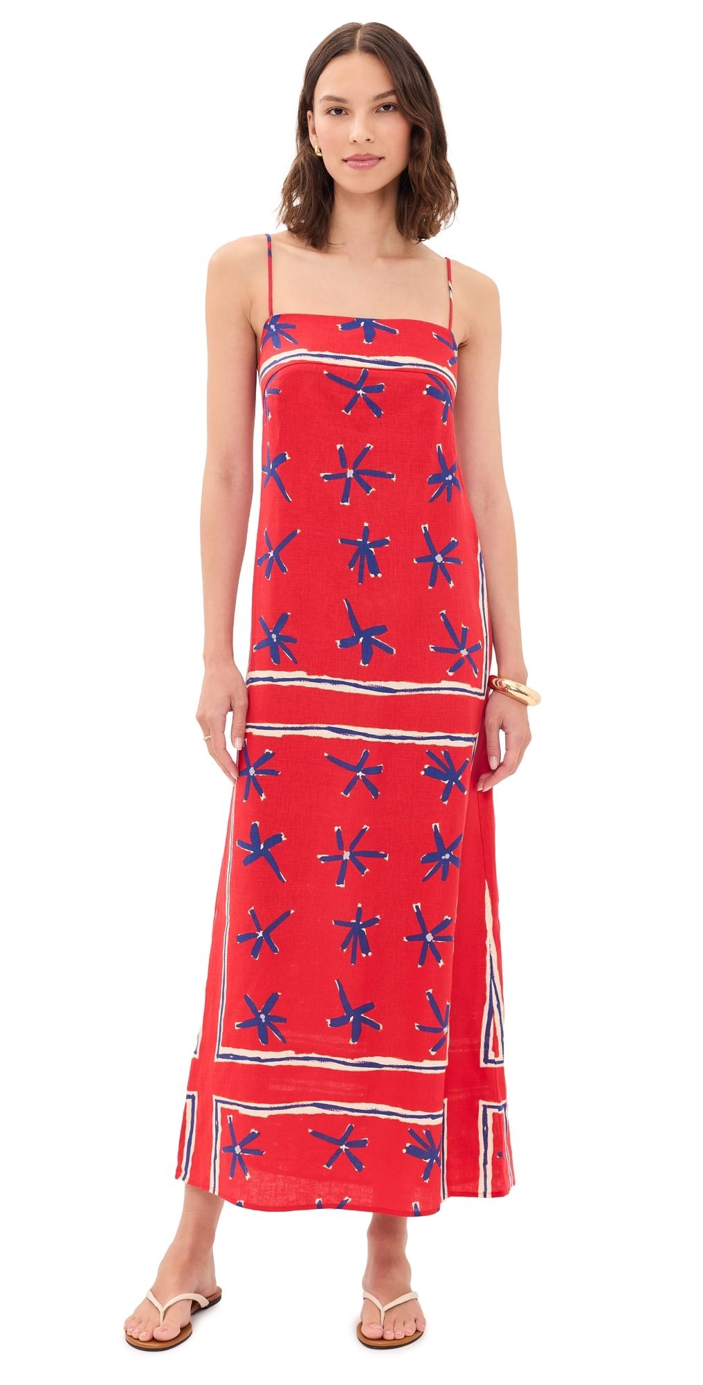 STAUD Laura Linen Dress Painted Foulard M