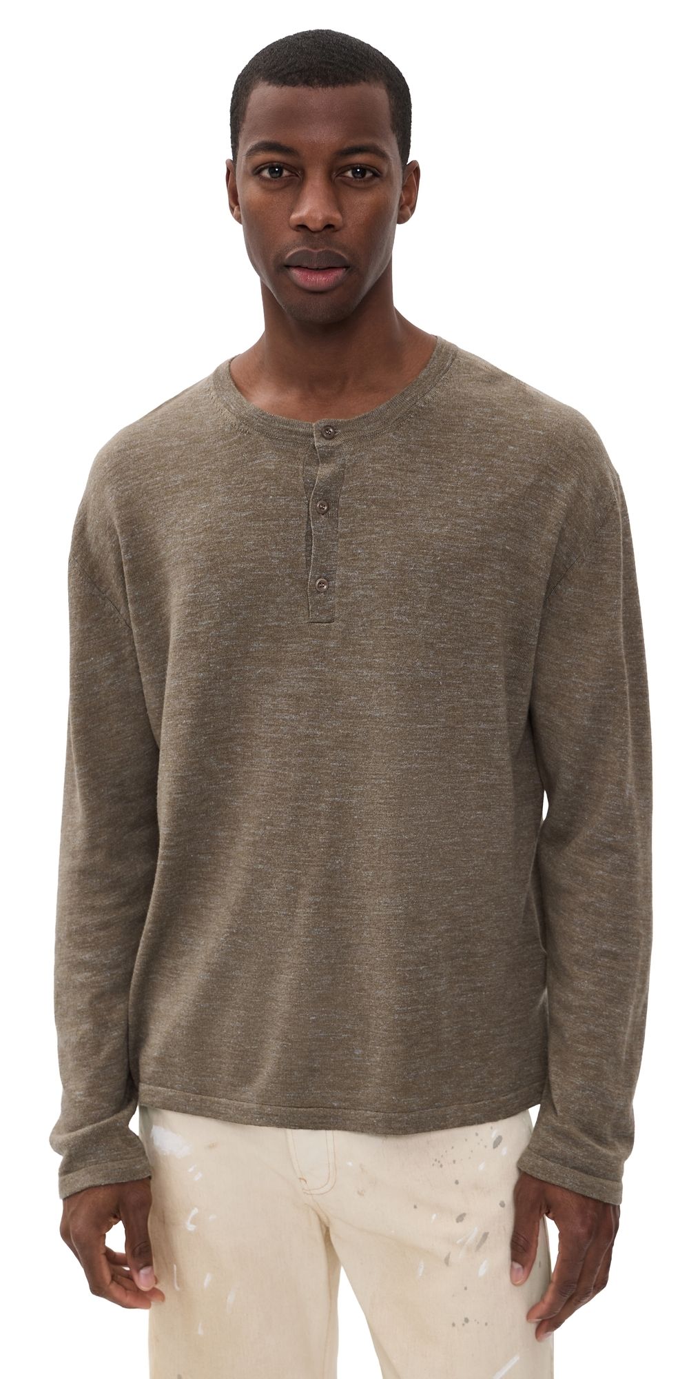 The Elder Statesman Lenny Knit Henley Long Sleeve Shirt Beach S