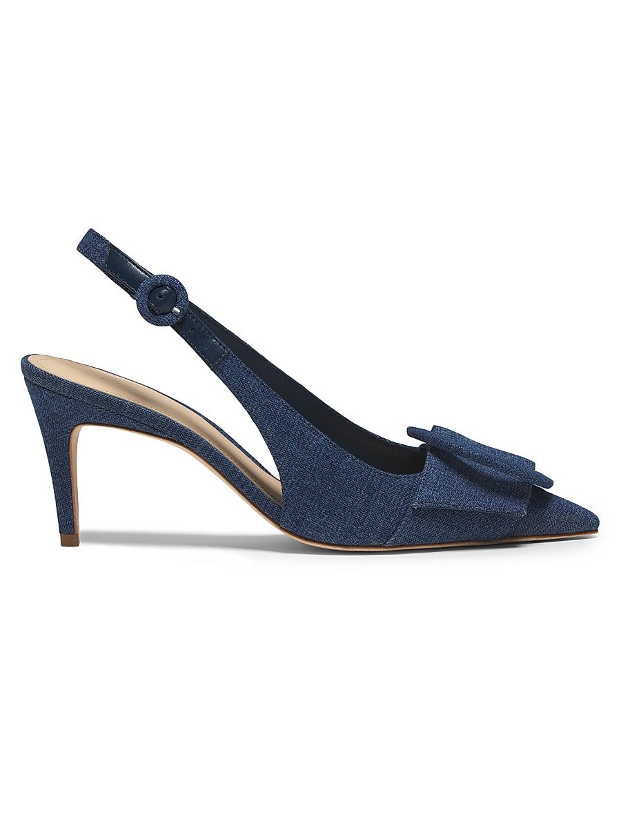 Women's 75MM Buckle-Accented Denim Pumps - Indigo Denim - Size 11.5