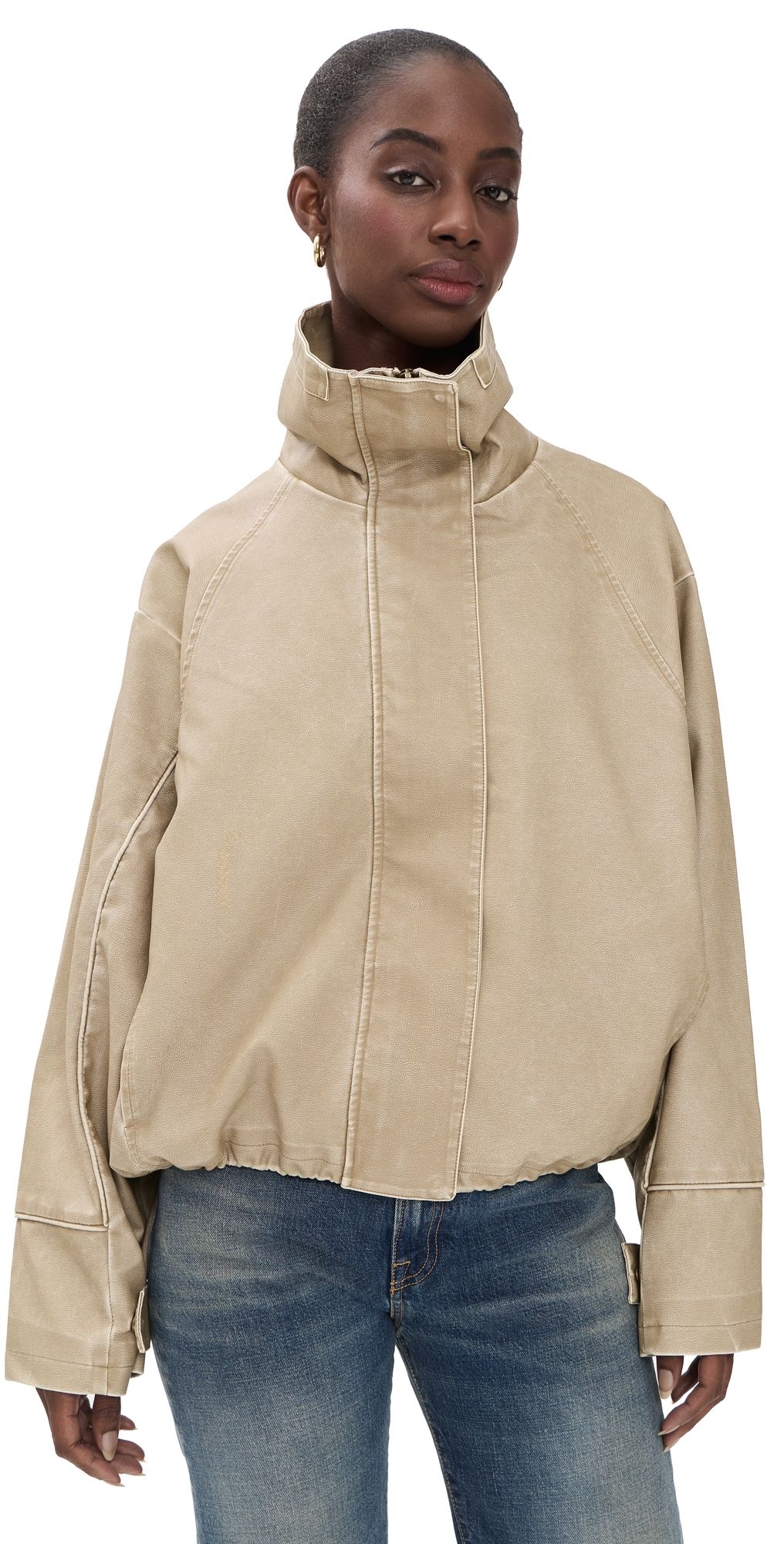 Lioness Faux Leather Shoreline Funnel Jacket Camel XXL