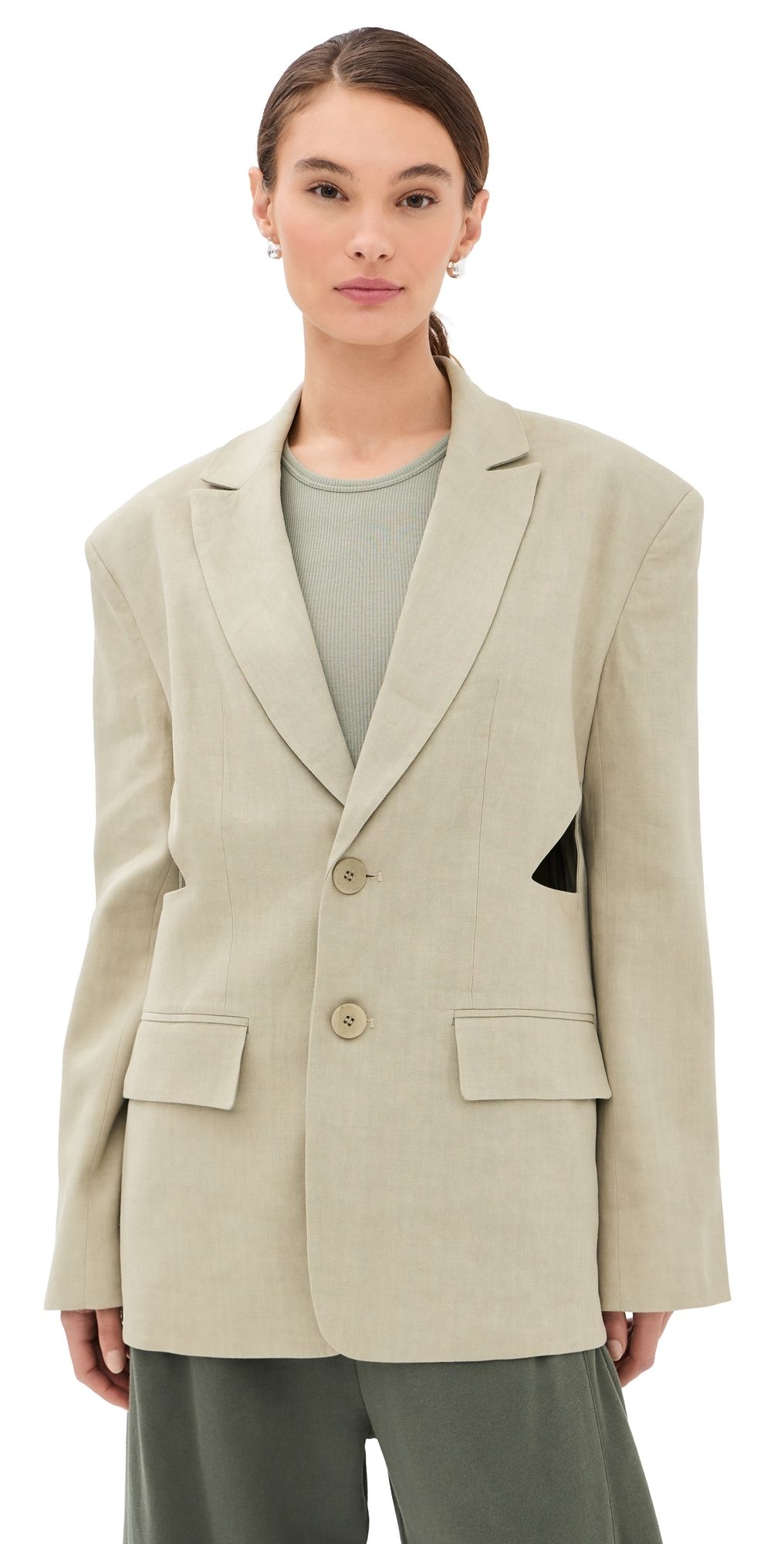 Tibi Stretch Linen Viscose Side Cut Blazer Sandstone 2