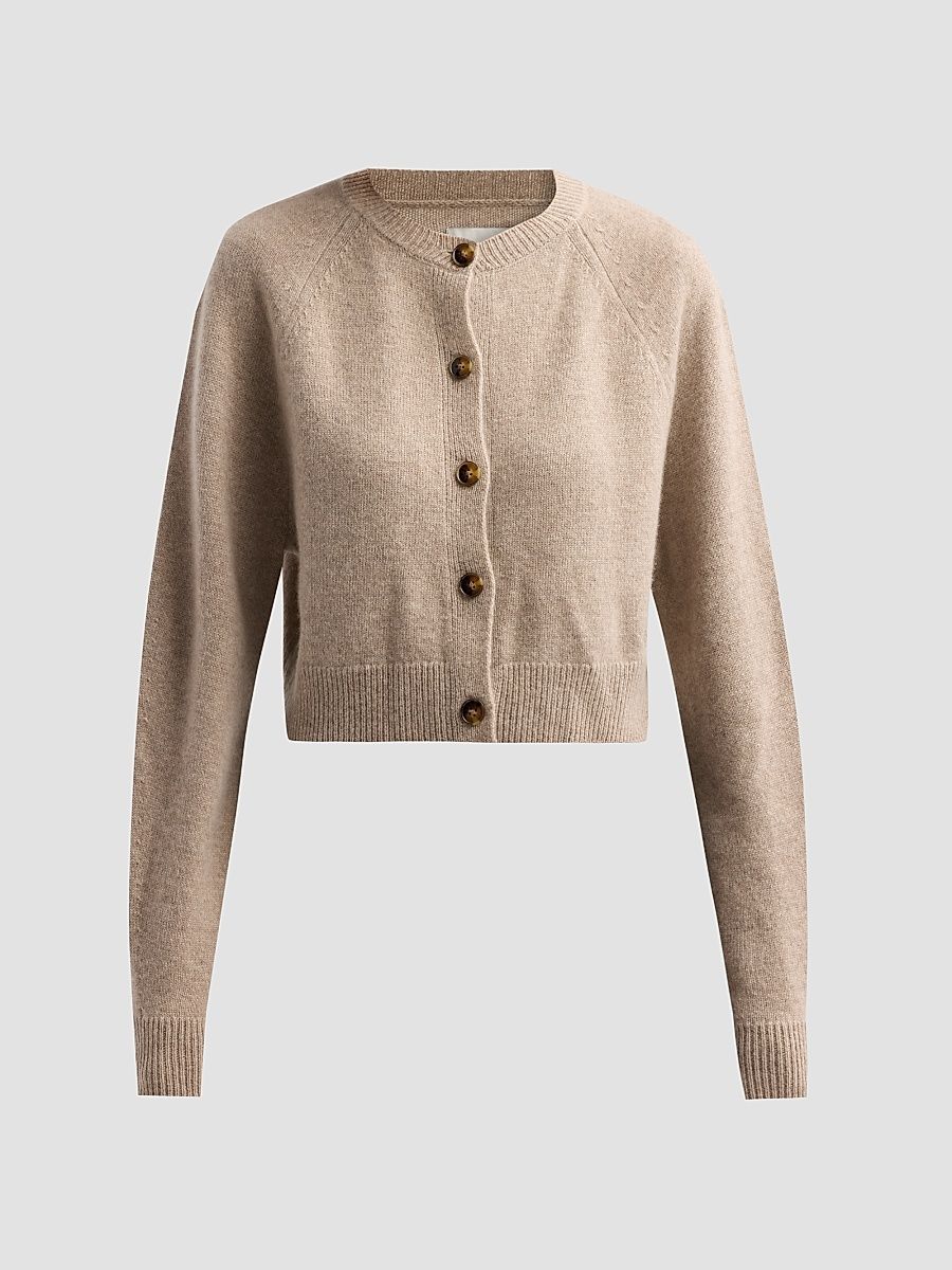 Women's Heike Cashmere Crop Cardigan - Coast Beige - Size XS