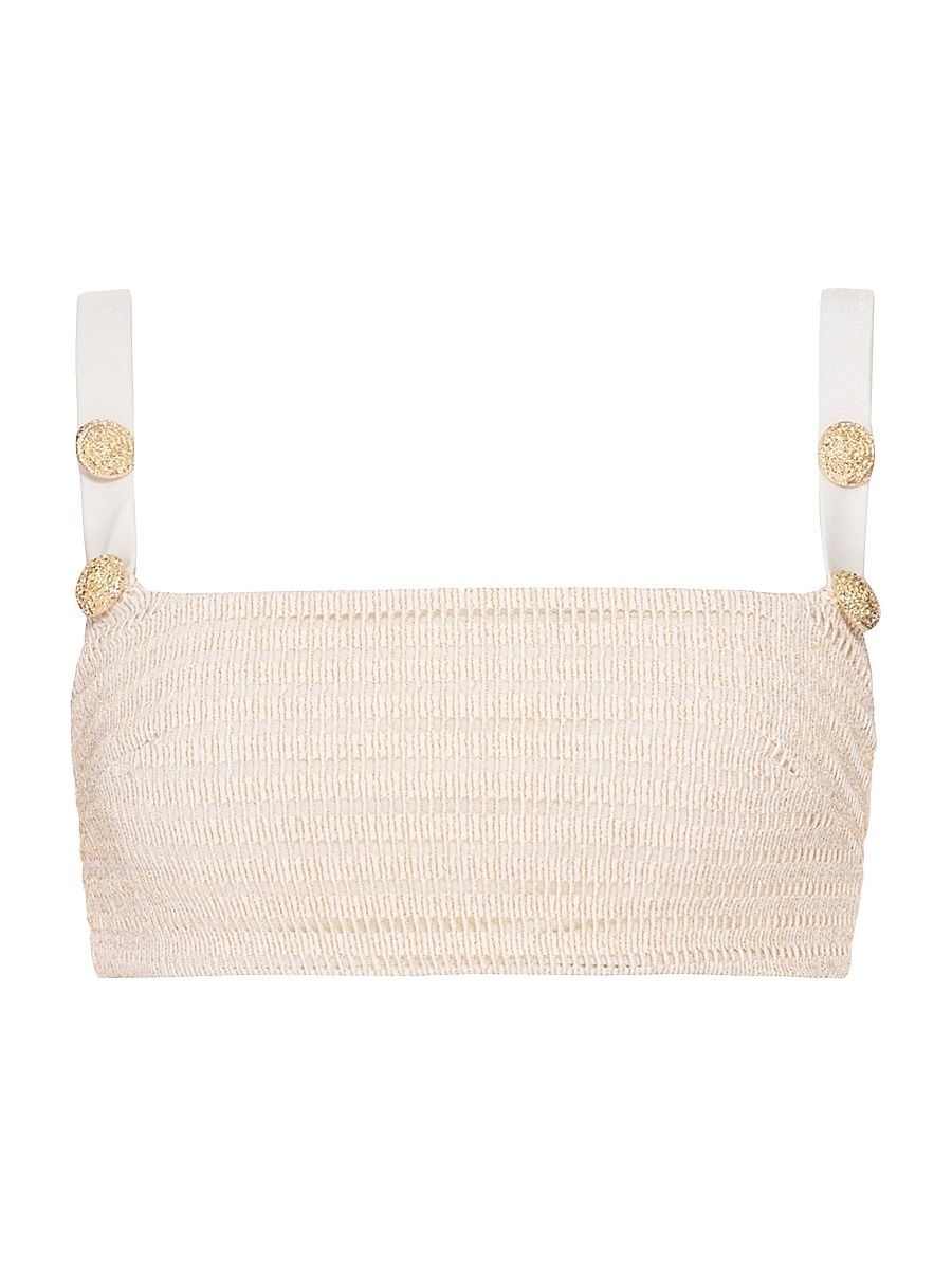 Women's Embellished Metallic Knit Bikini Top - Off White - Size XS