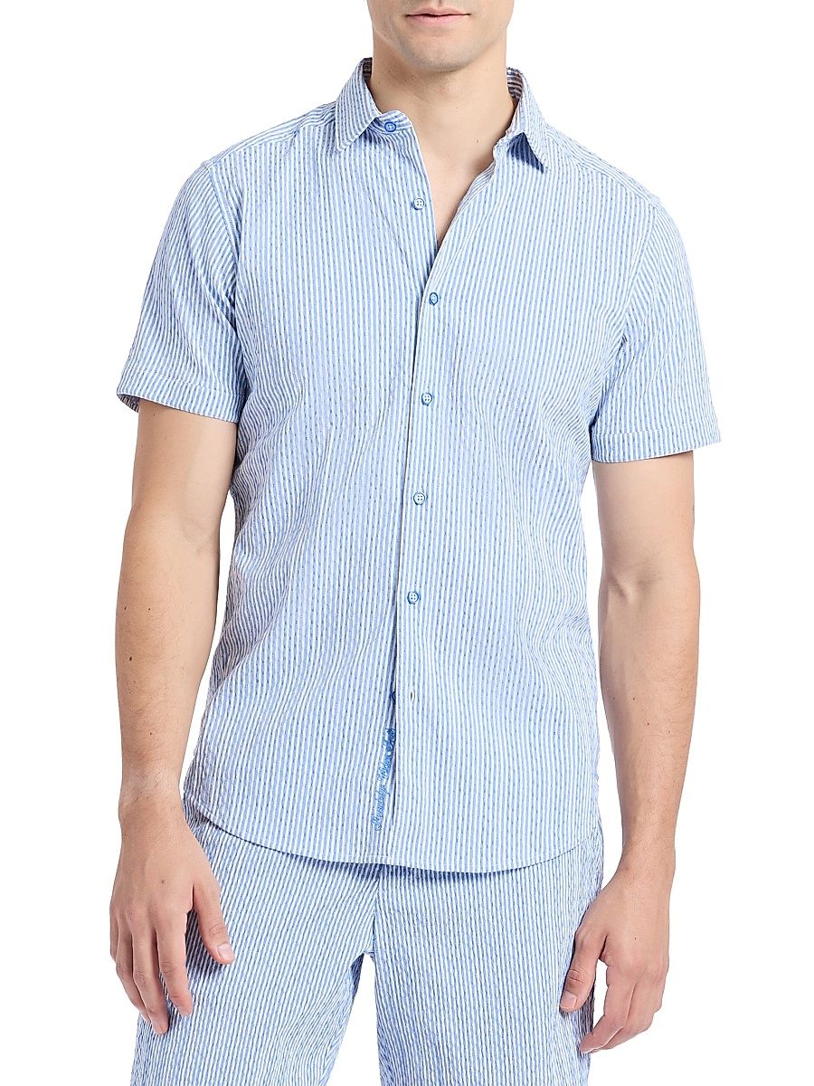 Men's Fornillo Striped Jacquard Shirt - Navy - Size XL