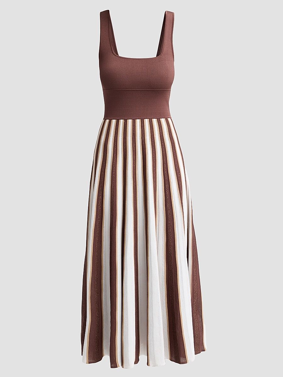 Women's Waverly Striped Skirt Midi Dress - Brown Ivory Stripe - Size XL