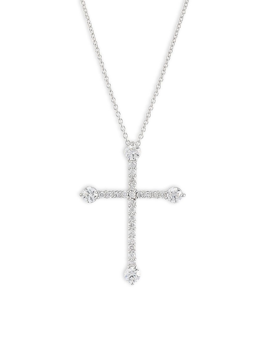 Women's 18K White Gold Diamond Cross Pendant Necklace - White Gold