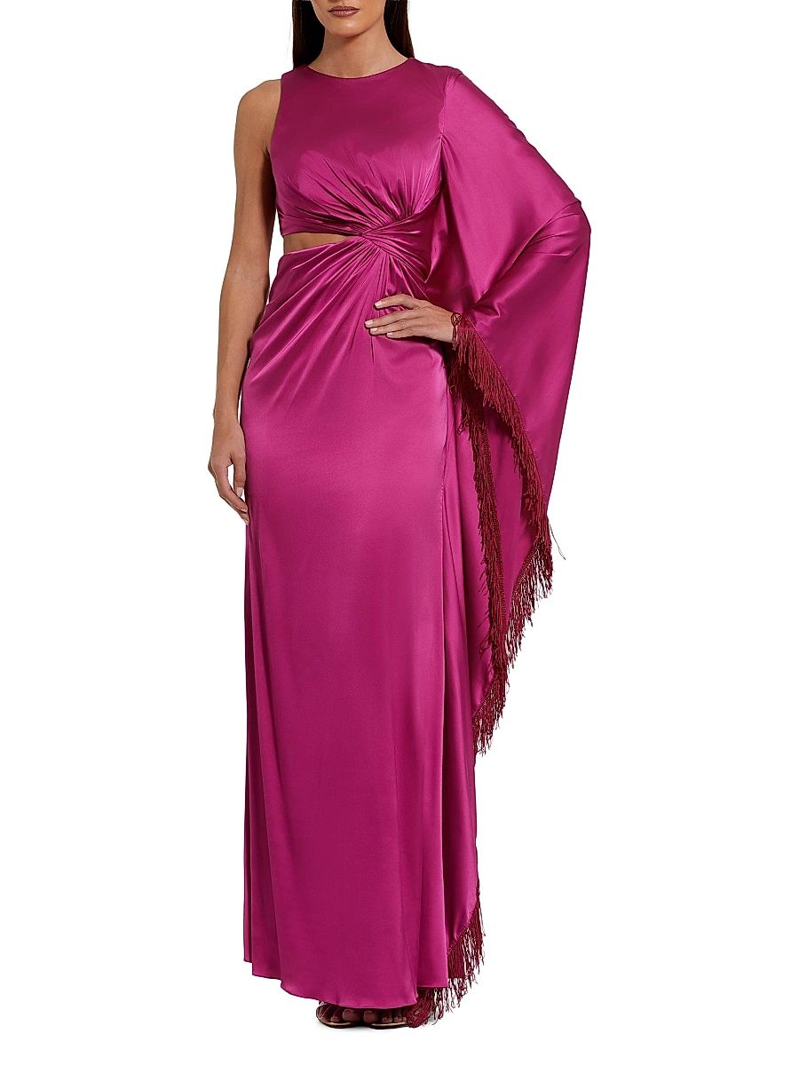 Women's Charmeuse Asymmetric Fringe Cut-Out Gown - Magenta - Size 12