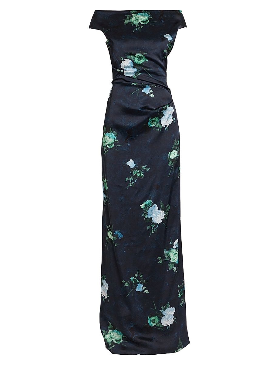 Women's Floral Ruched Short-Sleeve Gown - Abstract Rose Navy - Size 10