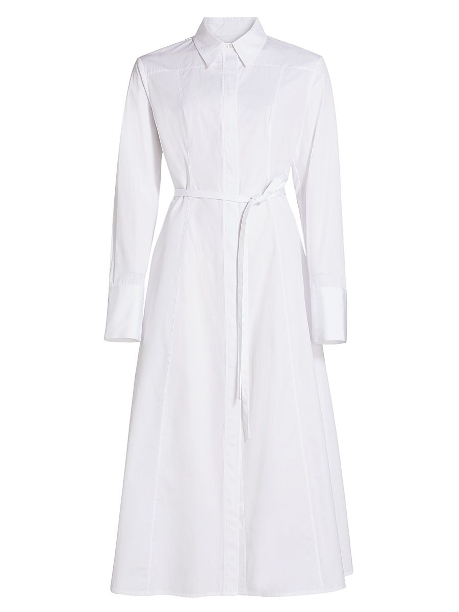 Women's Cotton Poplin Tie-Waist Shirtdress - White - Size Large