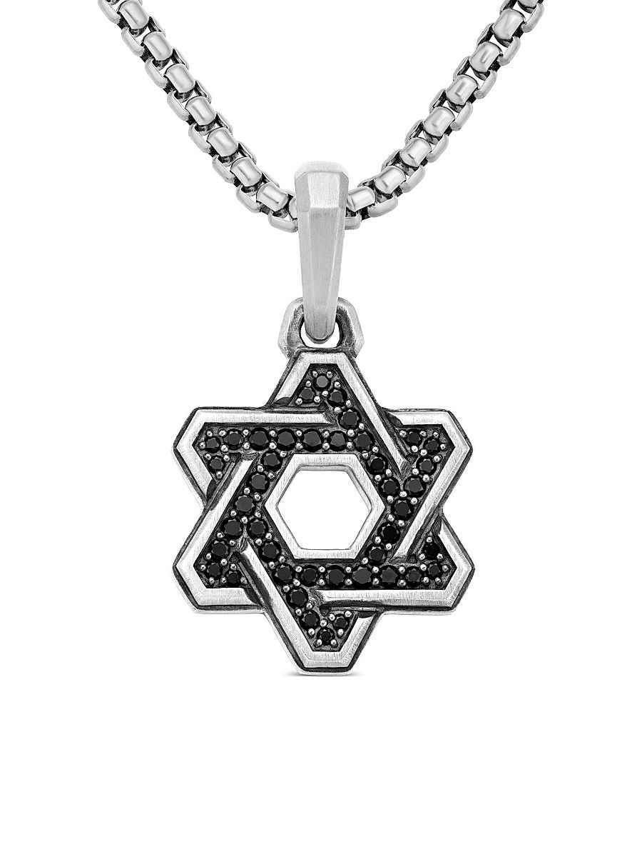 Men's Deco Star of David Pendant with Pavé Black Diamonds - Black