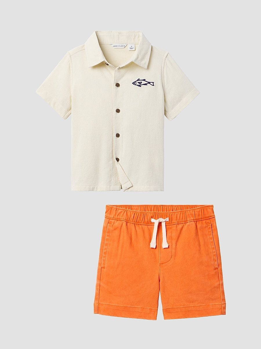 Little Boy's & Boy's 2-Piece Embroidered Fish Shirt & Shorts Set - Multi Color - Size 10