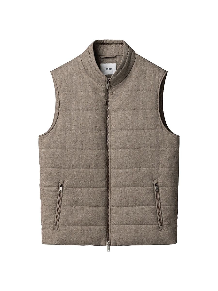 Men's Quilted Wool Zip-Front Vest - Beige - Size XXL