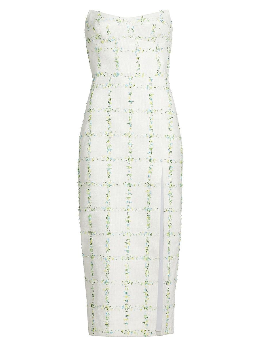 Women's Ivy Tweed Strapless Midi-Dress - White - Size Medium