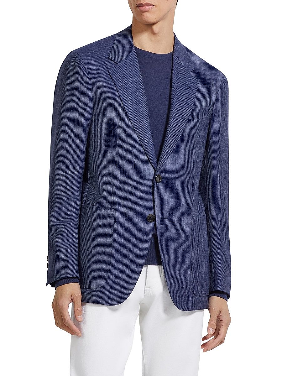 Men's Silk Cashmere and Linen Jacket - Ink Blue - Size 48