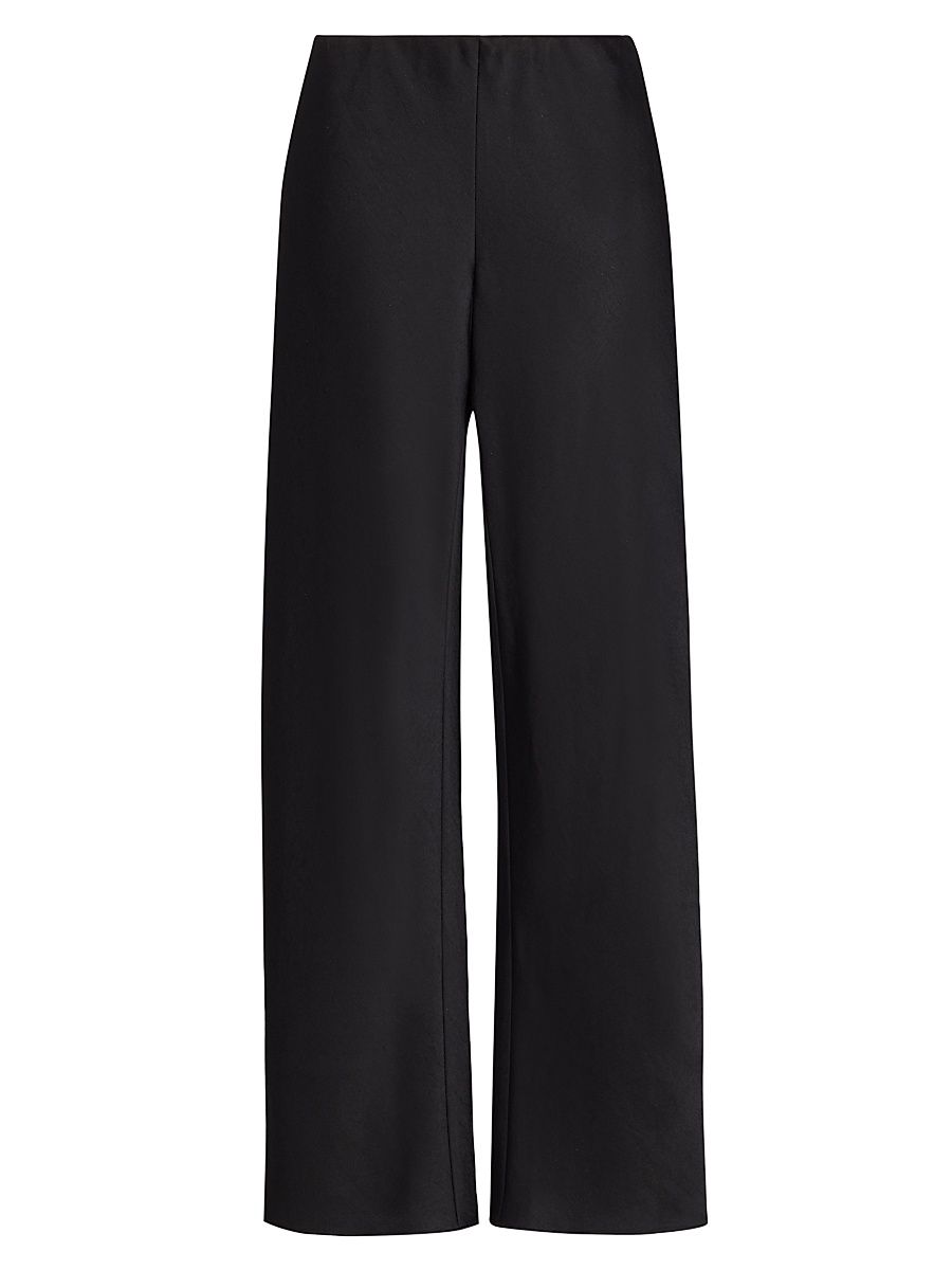 Women's Fluid Bias-Cut Satin High-Rise Trousers - Black - Size XXS