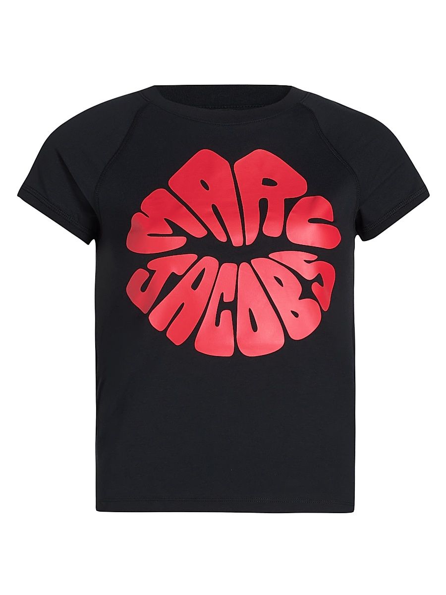 Women's Marc Kiss Logo Shrunken T-Shirt - Black Multi - Size XS