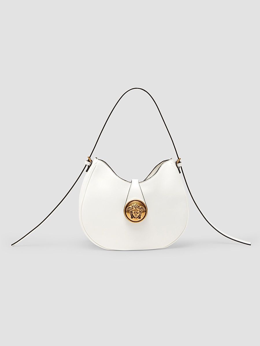 Women's Medusa Small Leather Hobo Bag - White Gold