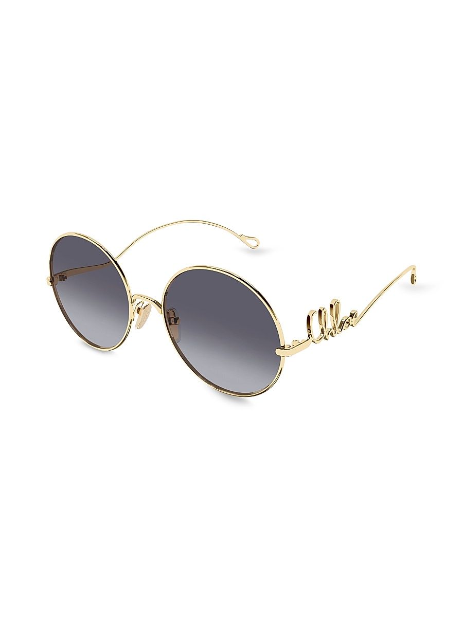 Women's Chloé Iconic 56MM Round Sunglasses - Gold Grey