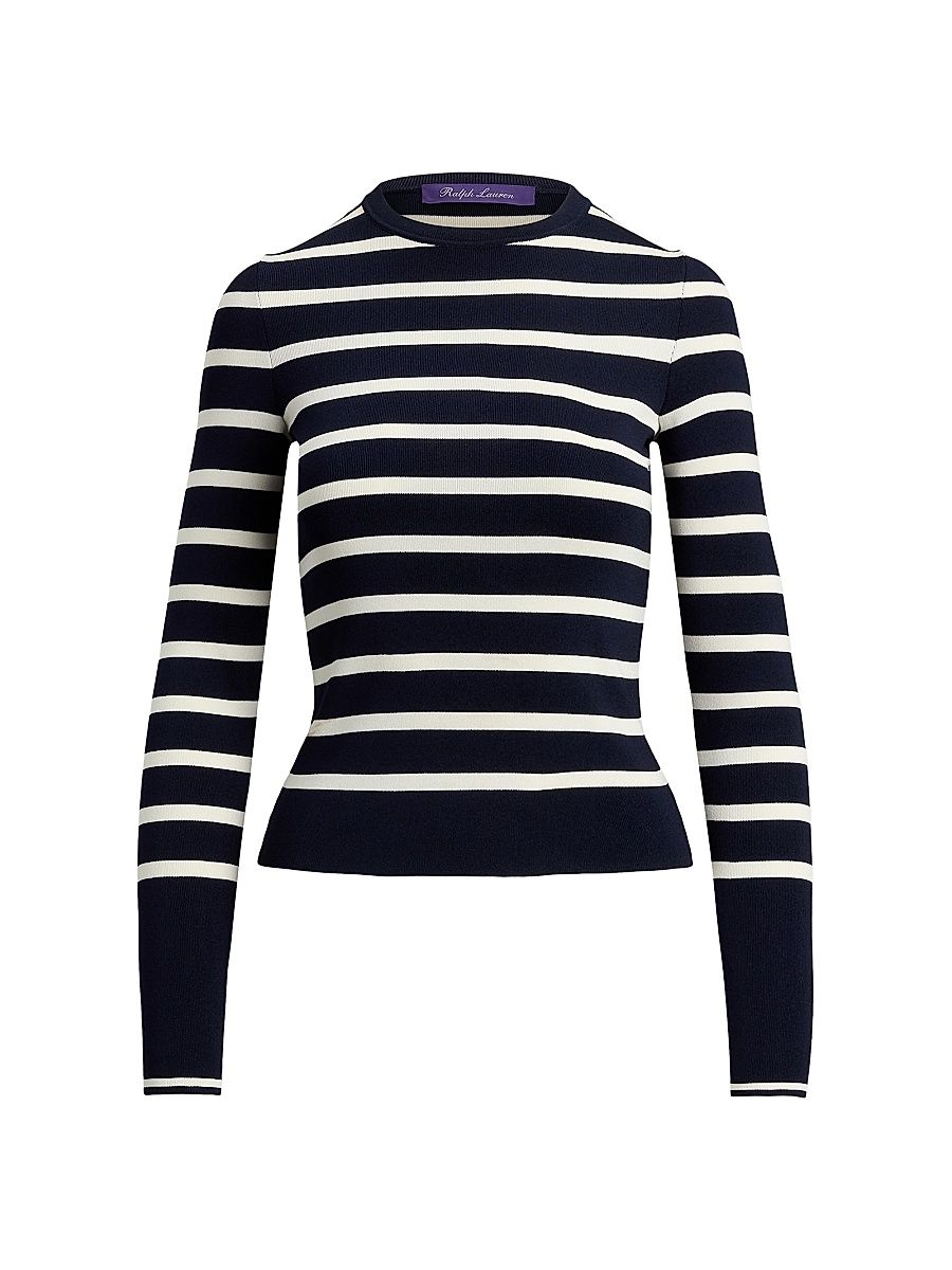 Women's Striped Stretch-Silk Sweater - Icon Navy Lux Cream - Size XS