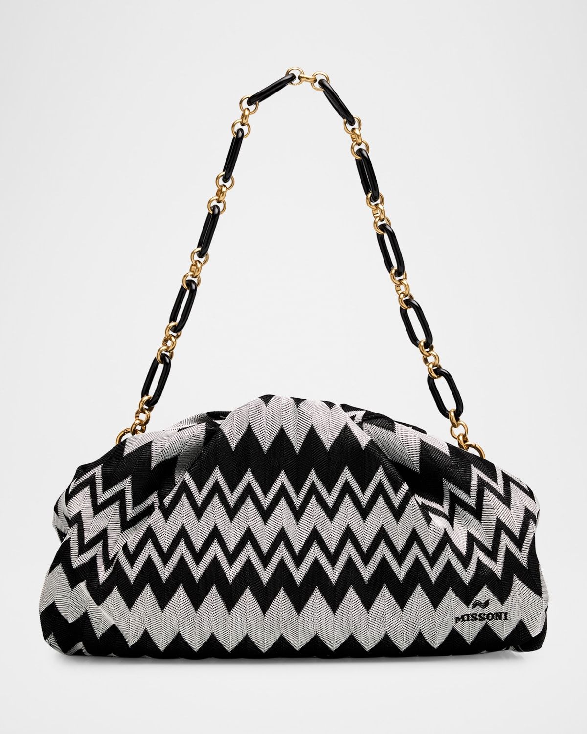 Ruched Optical Wave Zigzag Pouch Bag