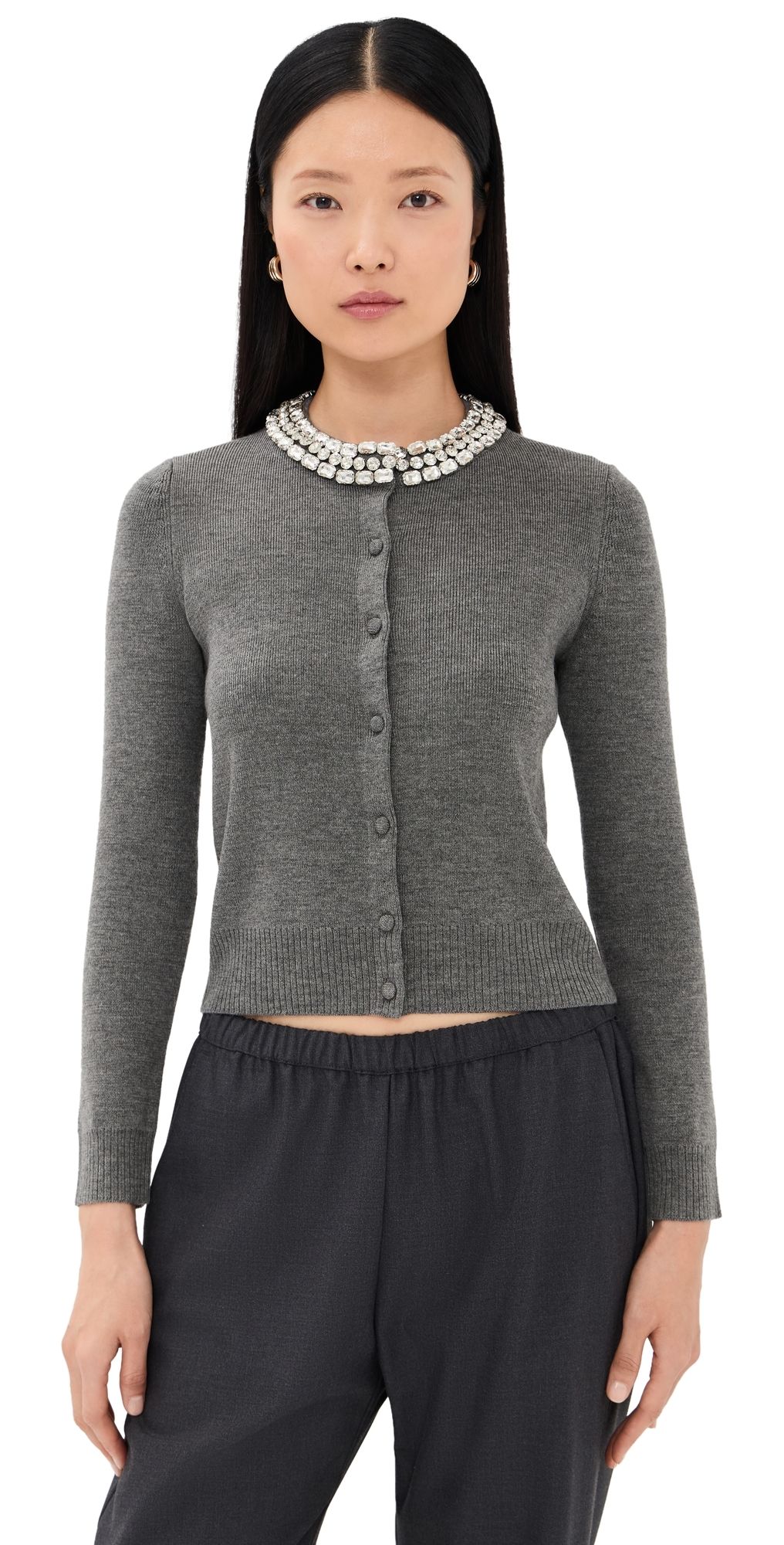 Veronica Beard Daro Cardigan with Embellishments Dark Heather Grey XS