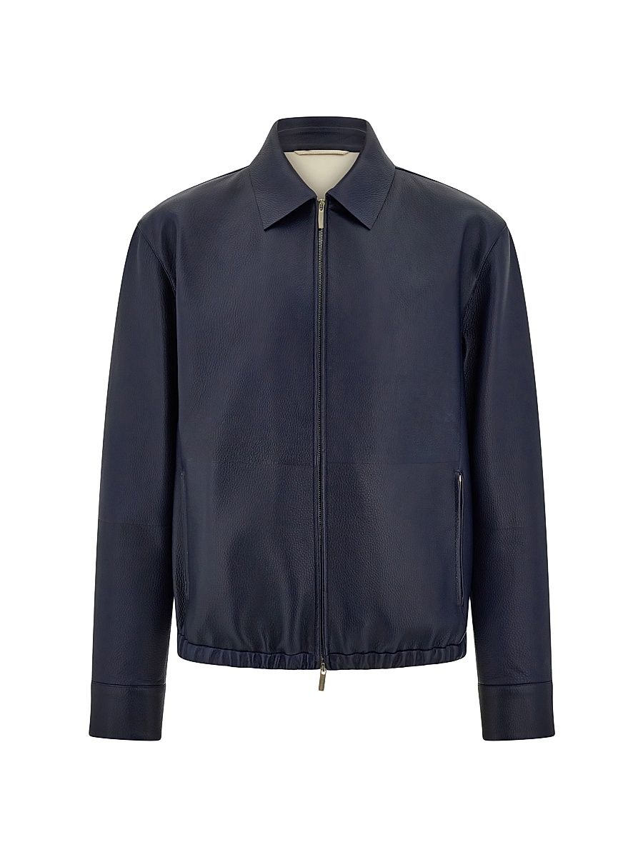 Men's Deerskin Leather Bomber Jacket - New Navy - Size 40