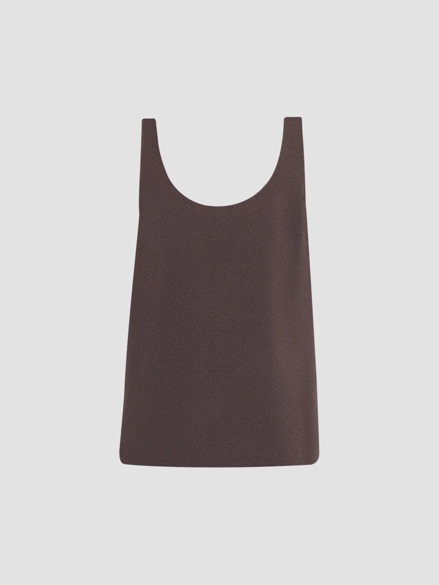 Theory Women's Scoopneck Pebbled-Crepe Tank - Cacao - Size XL