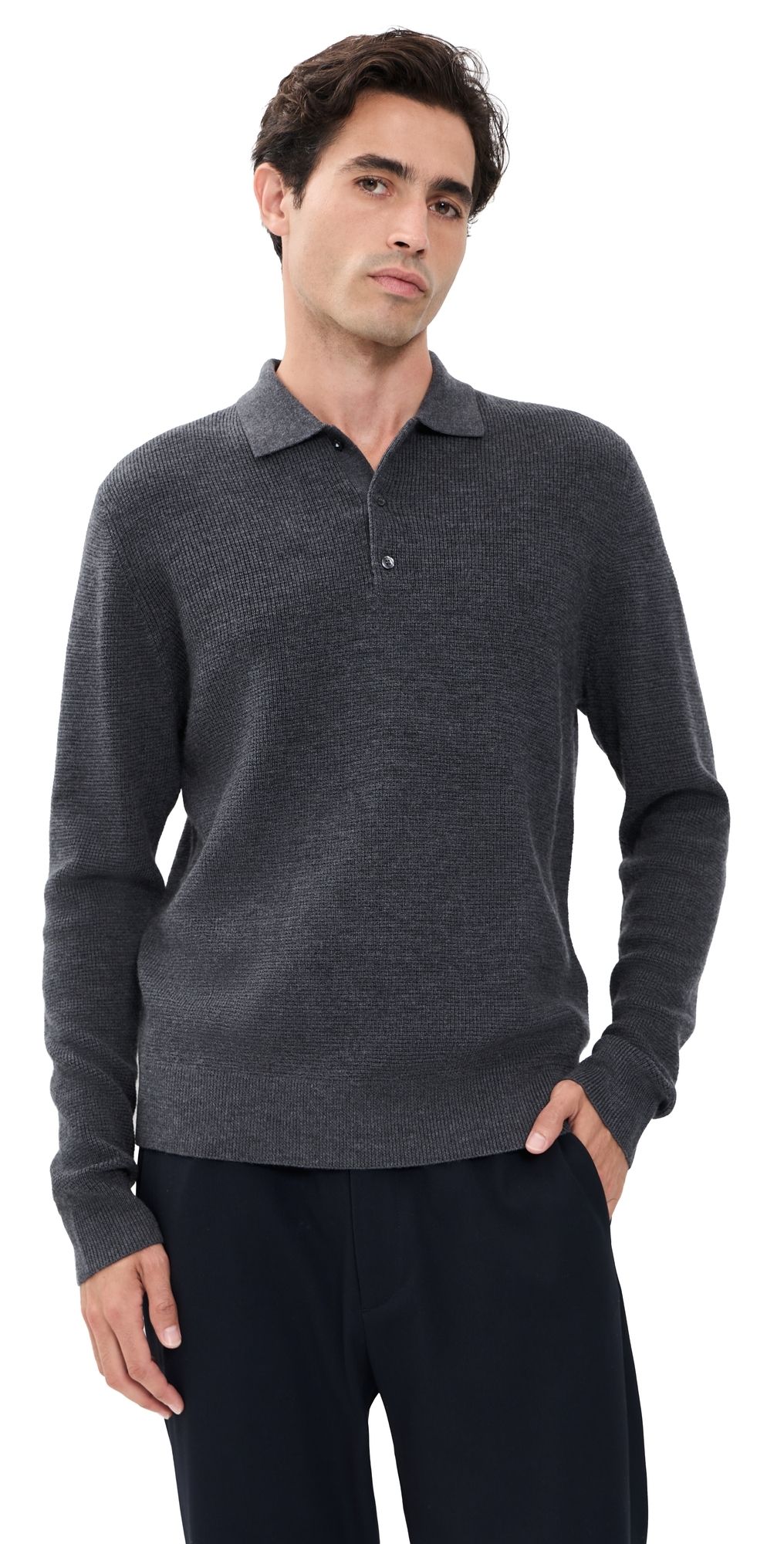 Greyson Saratoga Waffle Stitch Sweater Polo Dark Grey Heather S