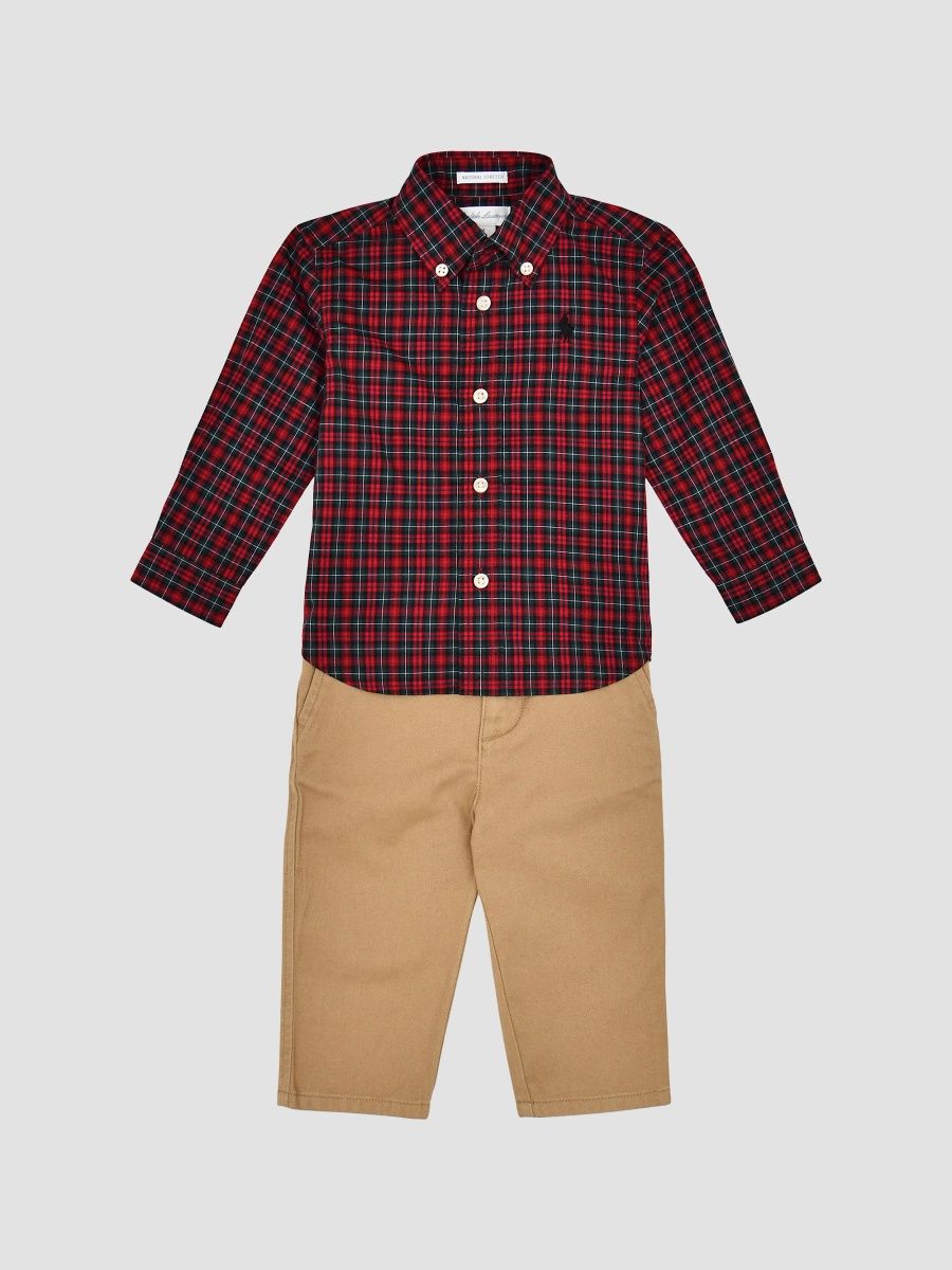 Polo Ralph Lauren Boy's Baby Boy's Plaid Poplin 3-Piece Shirt, Belt & Chino Set - Red Green Multi - Size 9 Months