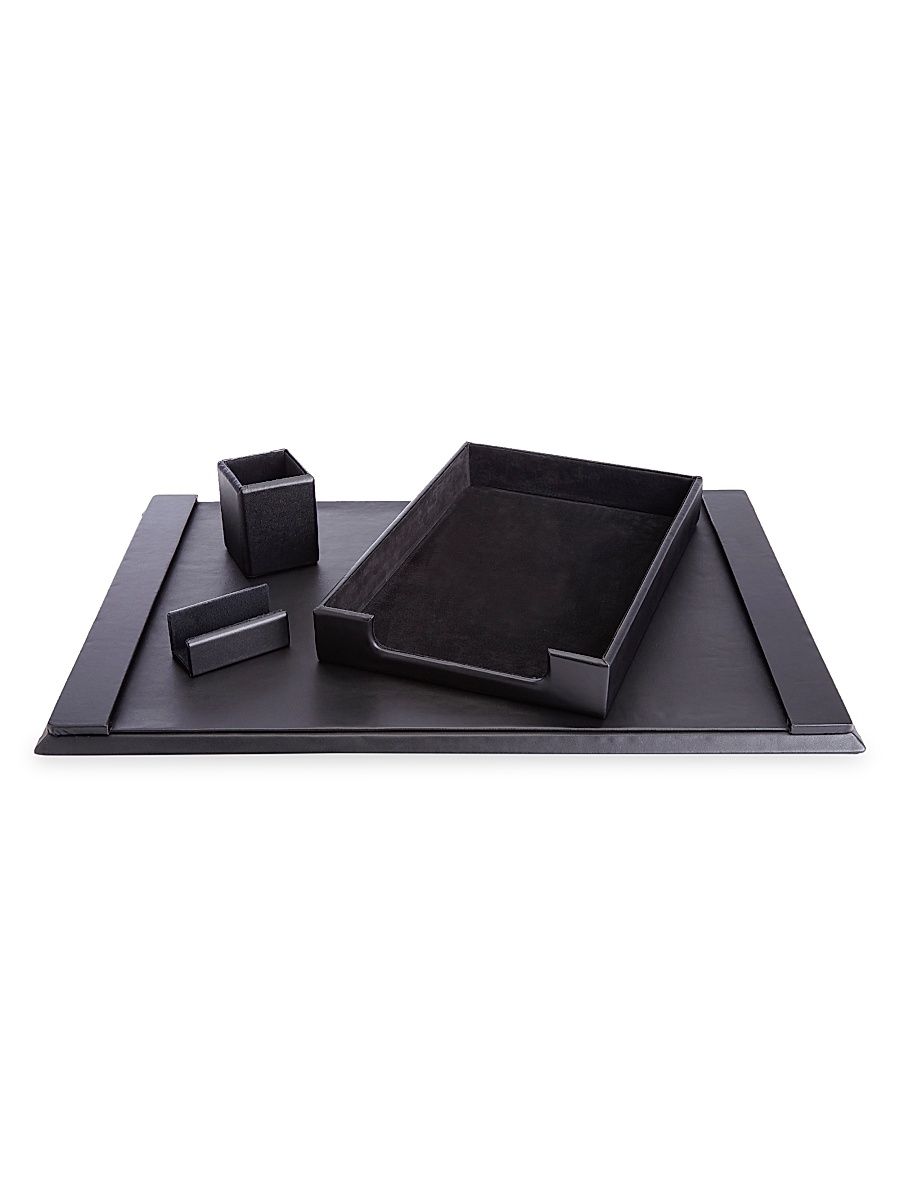 Suede Lined Executive 4-Piece Desk Accessory Set - Black