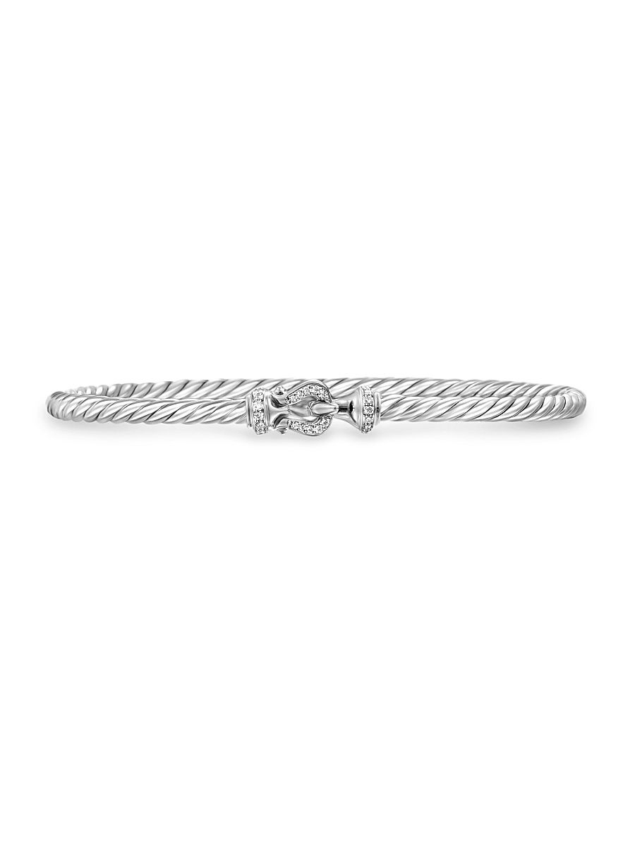 Women's Buckle Classic Cable Bracelet in Sterling Silver - Diamond - Size Medium