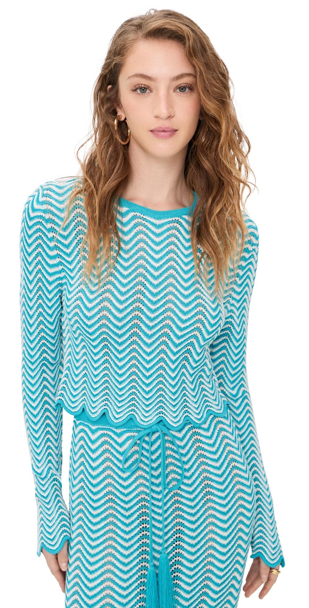 Dur Doux Wave Knit Shirt Turquoise/White XL