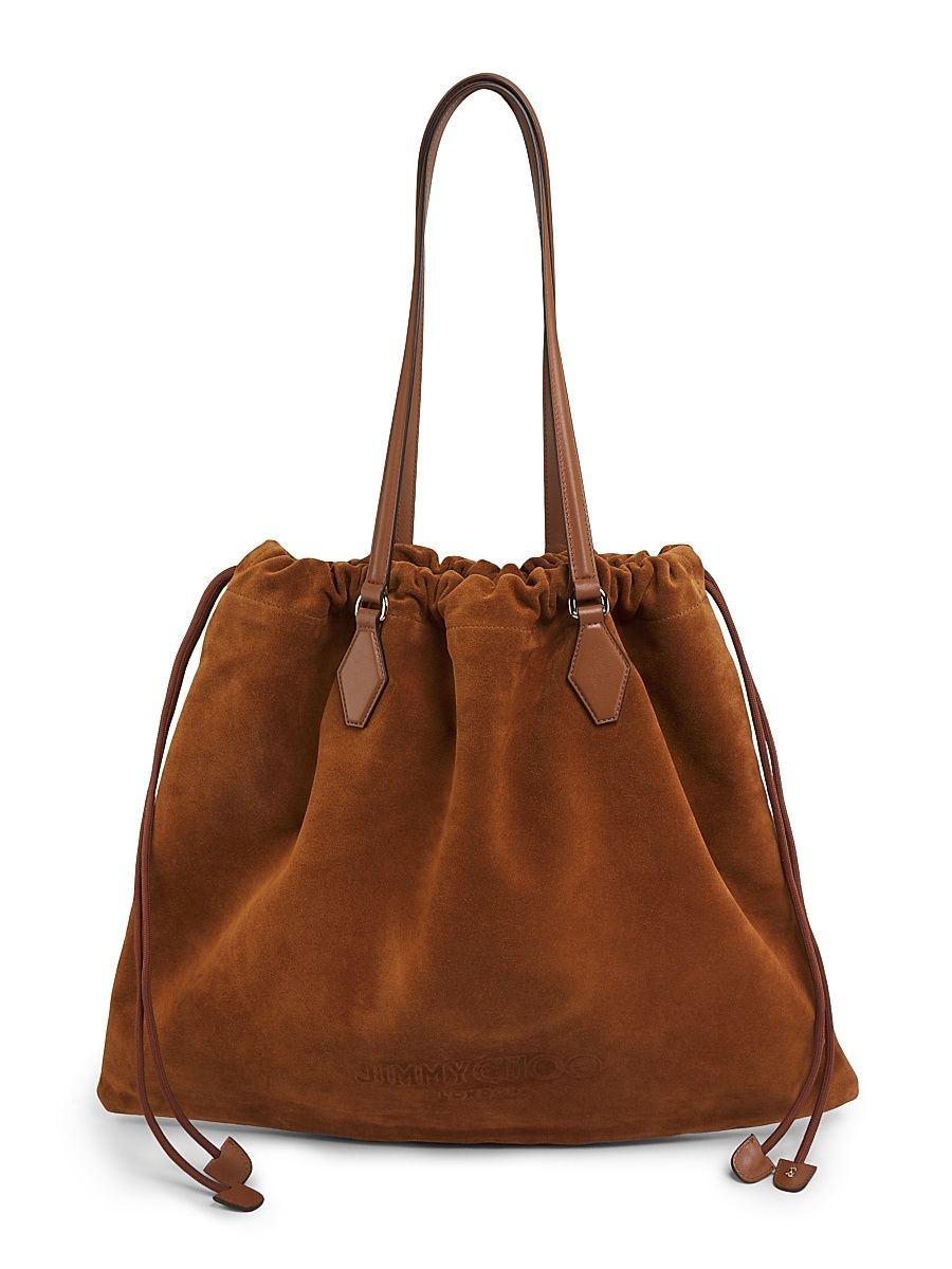 Women's Suede Drawstring Tote - Tan Light Gold