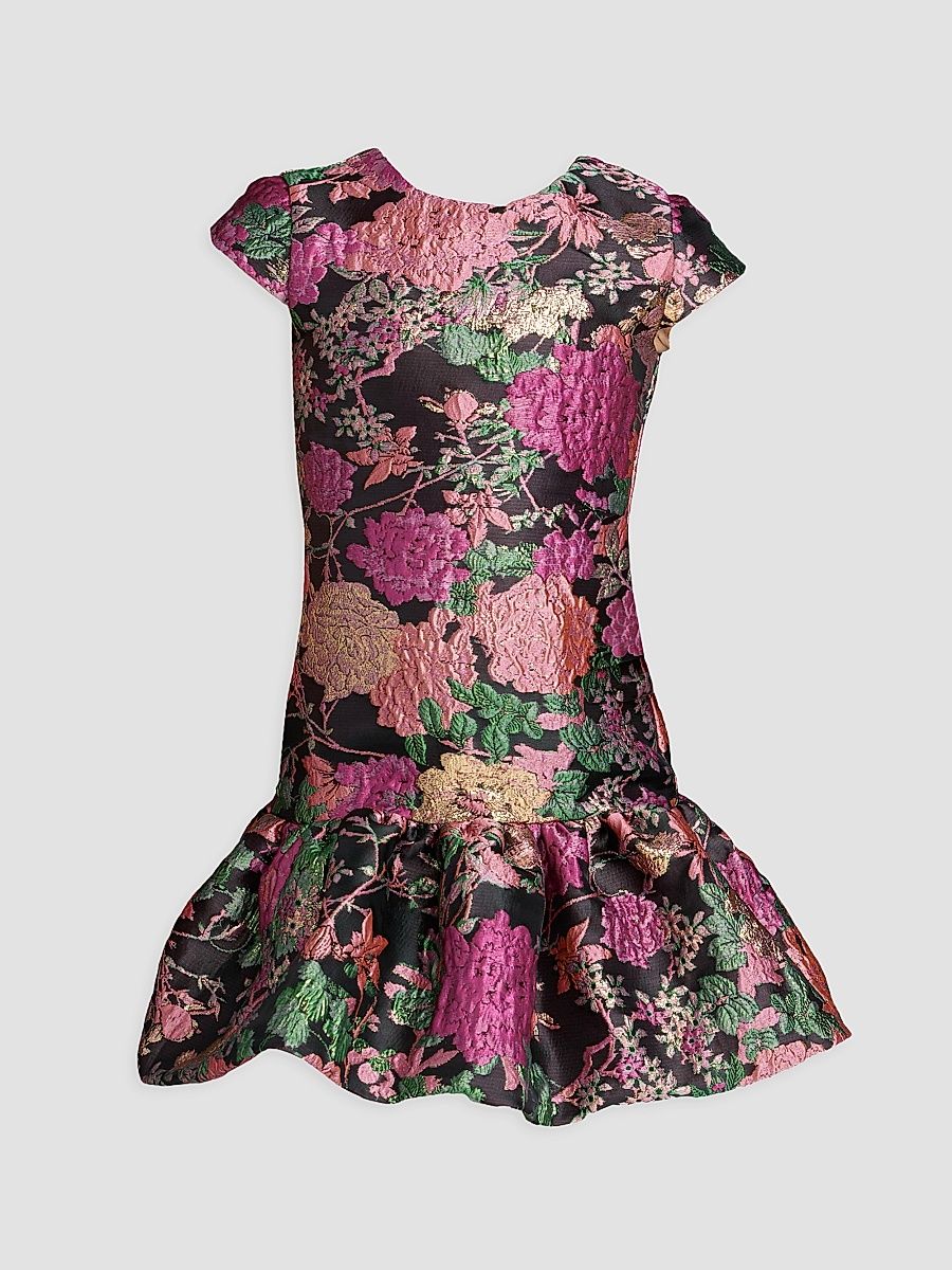 Little Girl's & Girl's Brocade Drop-Waist Mini Dress - Black Multi - Size 14