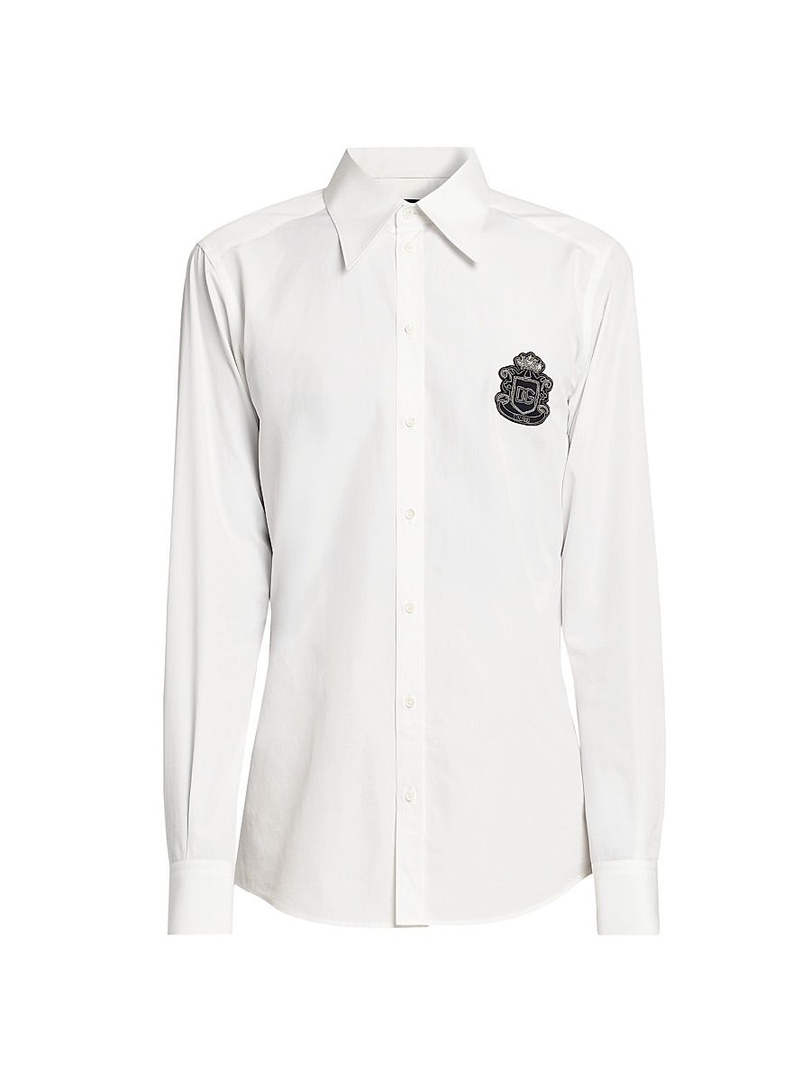 Men's Logo Cotton Poplin Shirt - Bianco Ottico - Size 15