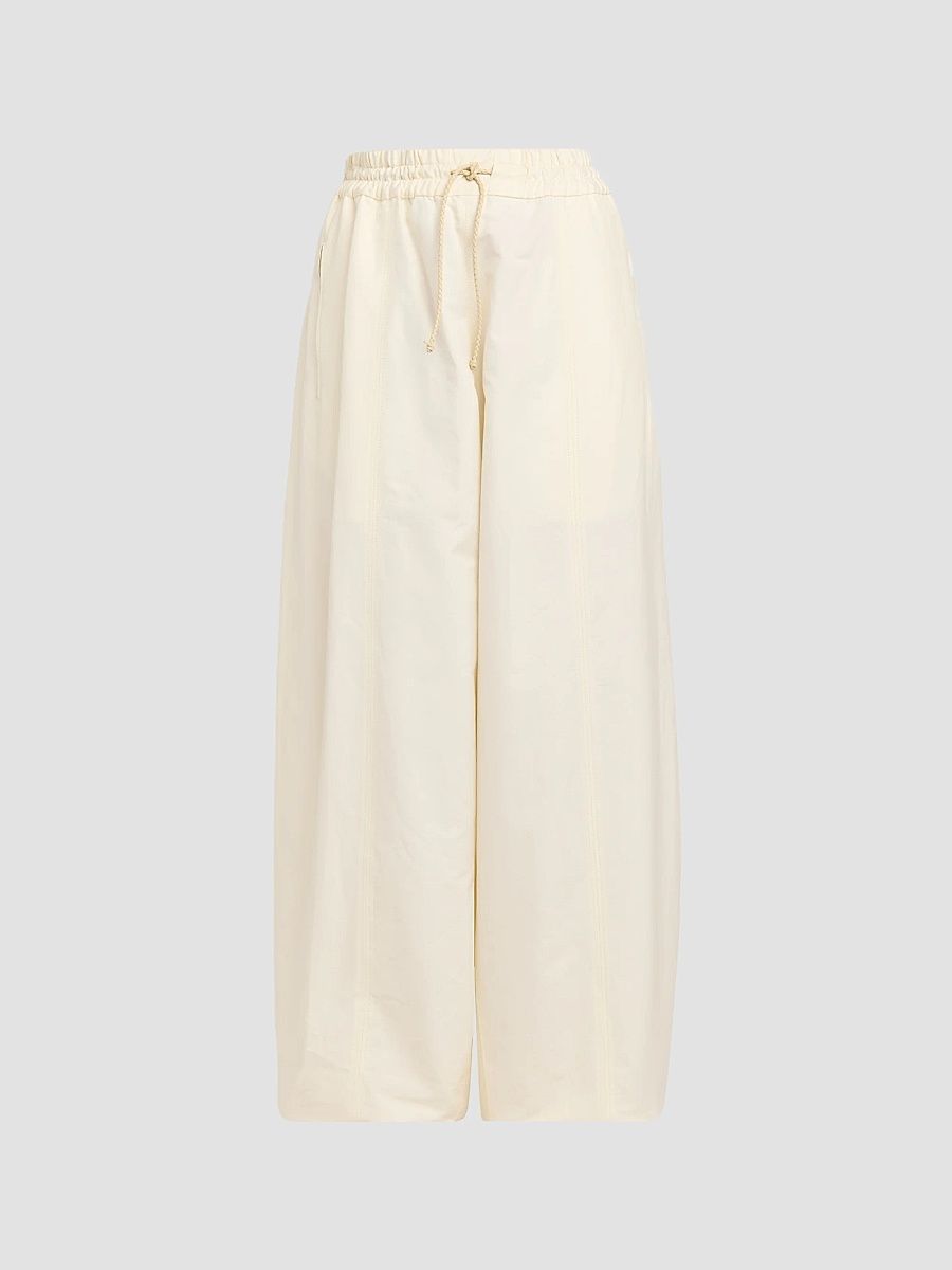 Women's Intrecciato-Drawstring Cotton Toile Wide-Leg Trousers - Ivory - Size 10