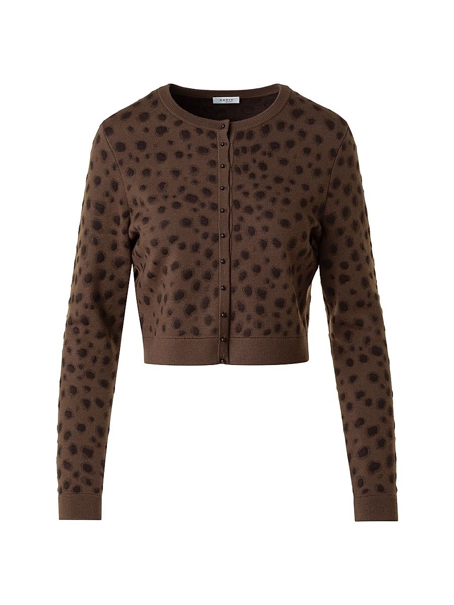 Women's Leopard-Printed Wool-Blend Crop Cardigan - Hazel Bark - Size 10