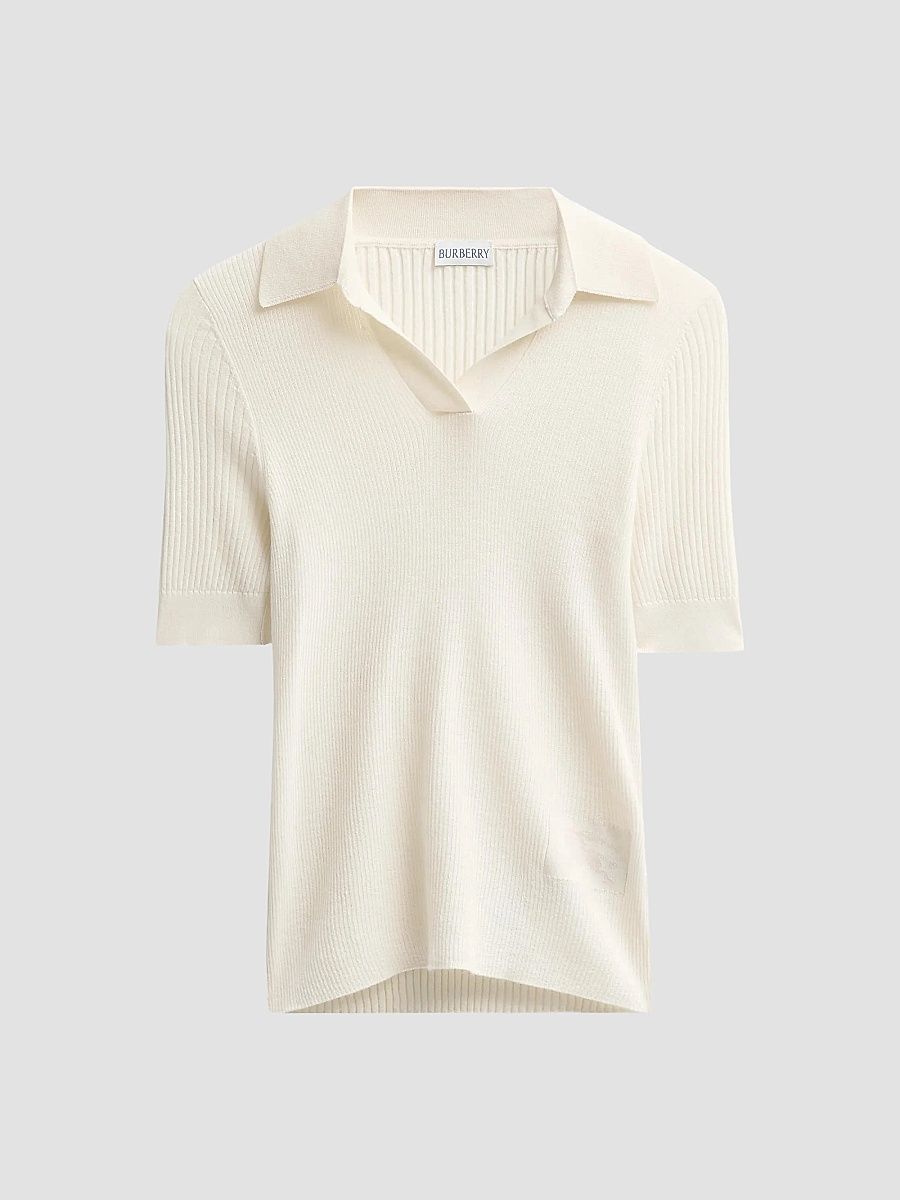 Women's Rain Rib-Knit Cashmere Polo Shirt - Tundra White - Size XXS