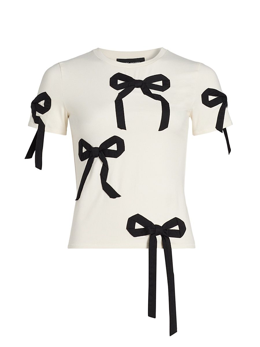 Women's Bow Shrunken T-Shirt - Ivory Black - Size XS