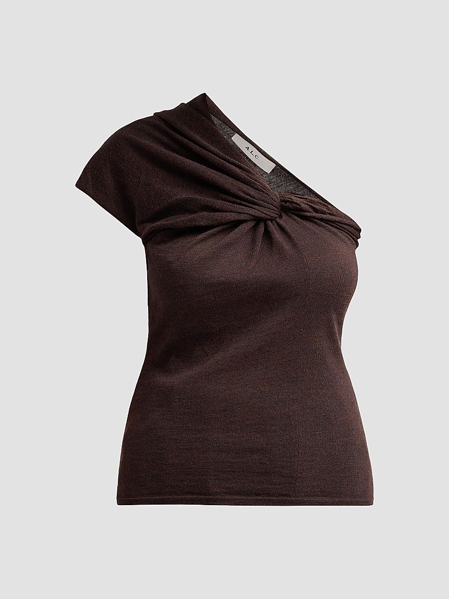A. L.C. Women's Kaylee Merino Wool One-Shoulder Top - Dark Mulberry - Size XL