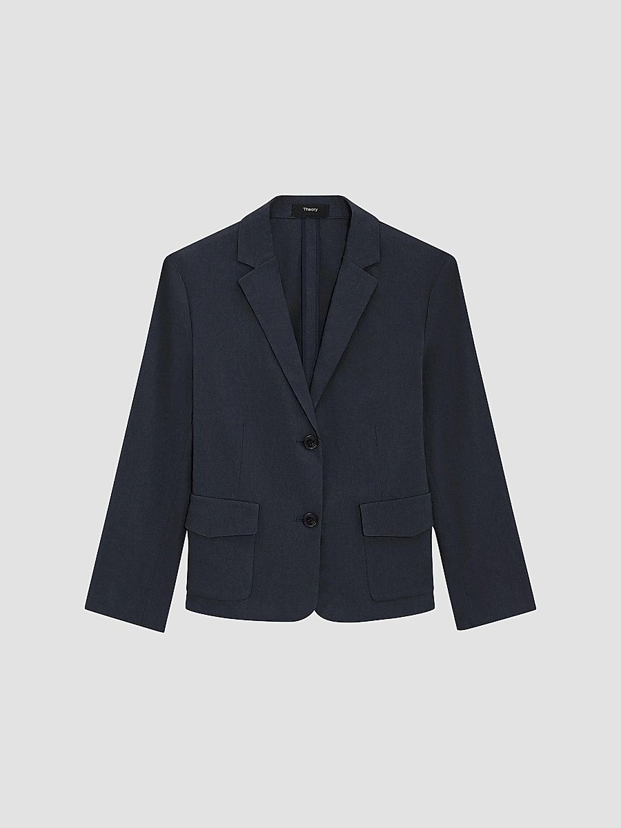 Theory Women's Shrunken-Fit Single-Breasted Linen-Blend Jacket - Concord - Size 0