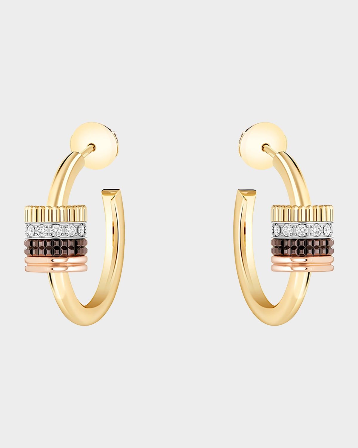 Quatre Classique 18K Tricolor Gold Earrings with Brown PVD and White Diamonds