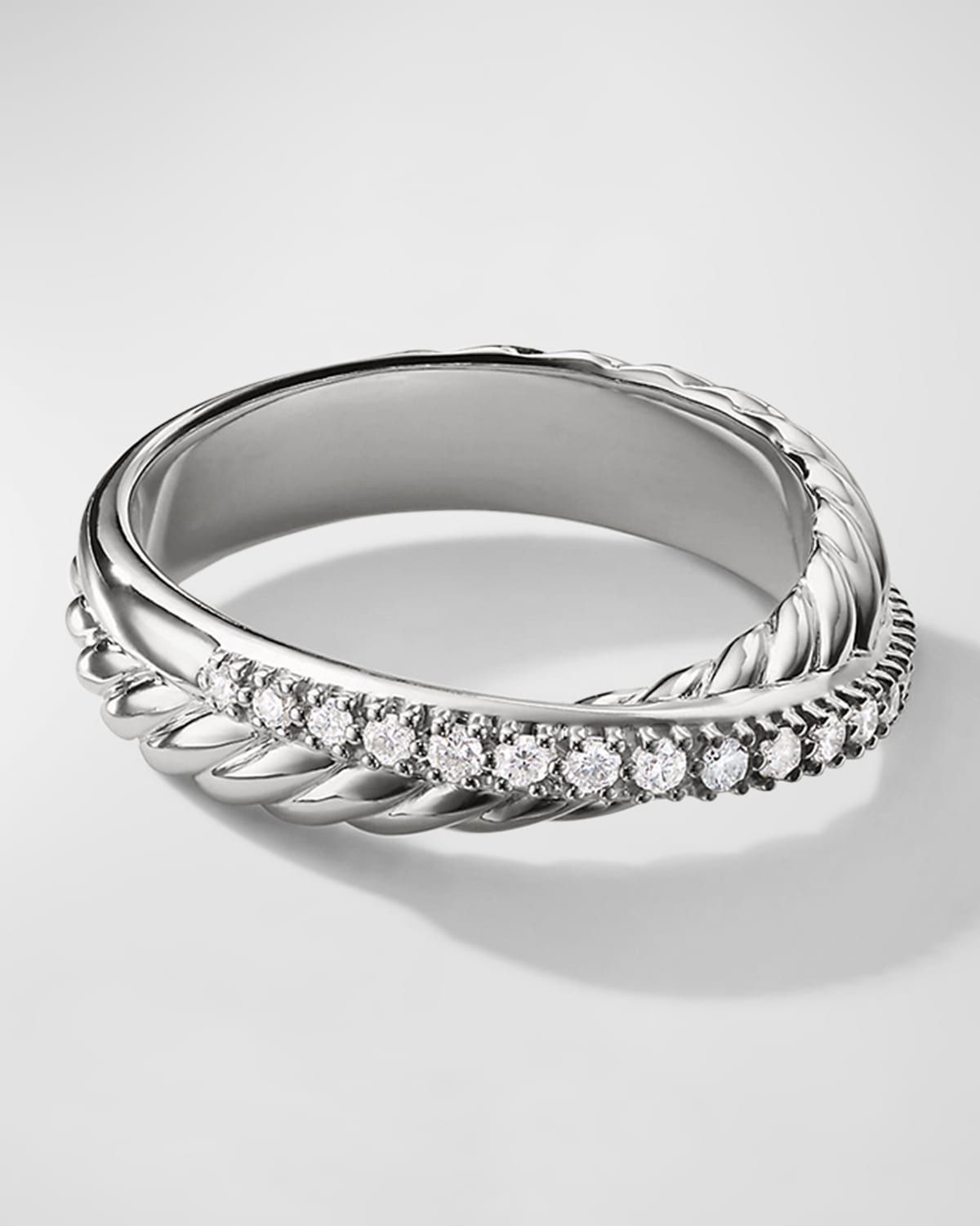 Crossover Band Ring with Diamonds in Silver, 5.3mm