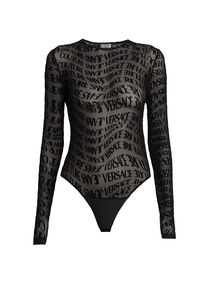 Women's Sheer Logo Wave Bodysuit - Black - Size 4
